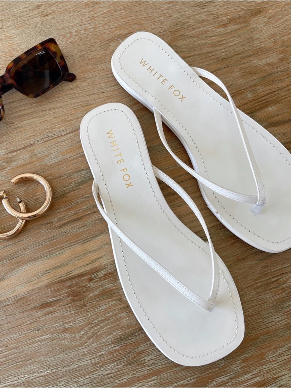 White Fox Sandals Womens White Slim Thong Flip Flops Coastal Beach Summer Size 8